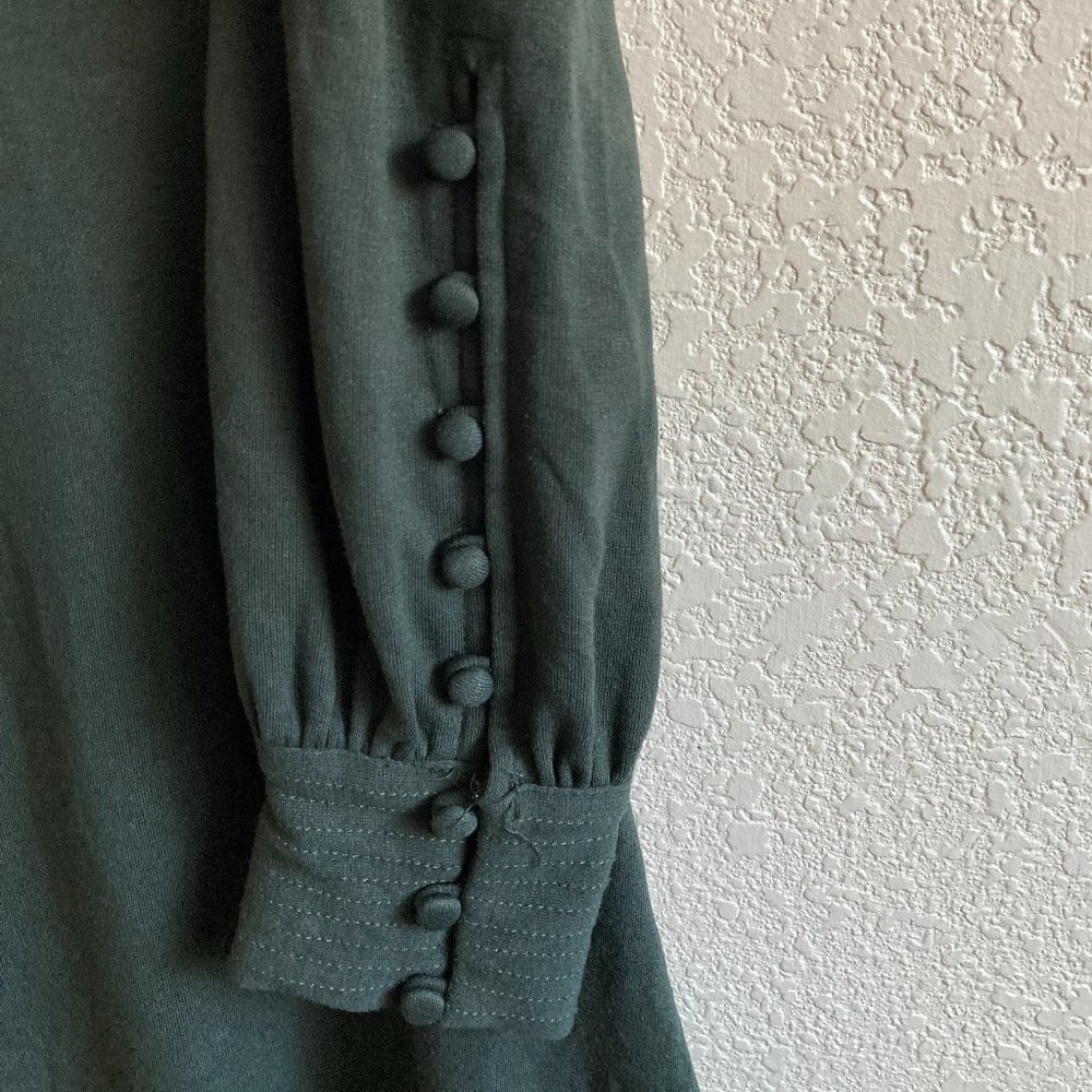LOFT Long Botton Sleeve Dark Forest Green Dress - Picture 4 of 9
